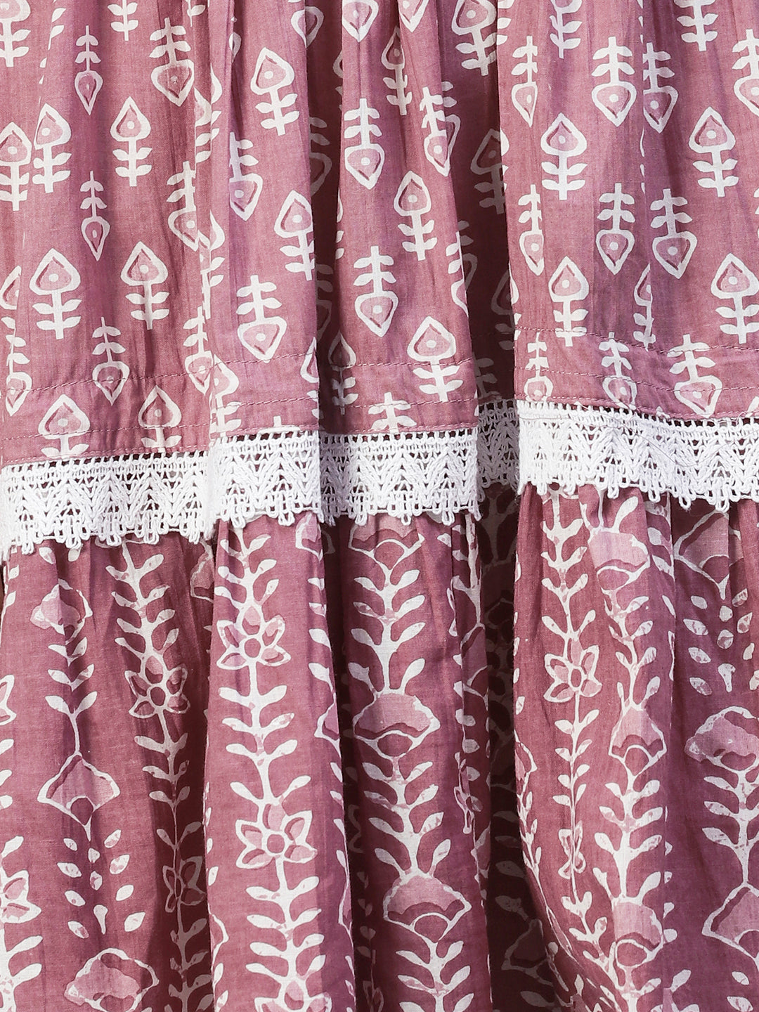 Ethnic Printed Tiered Fit & Flare Mini Dress - Mauve