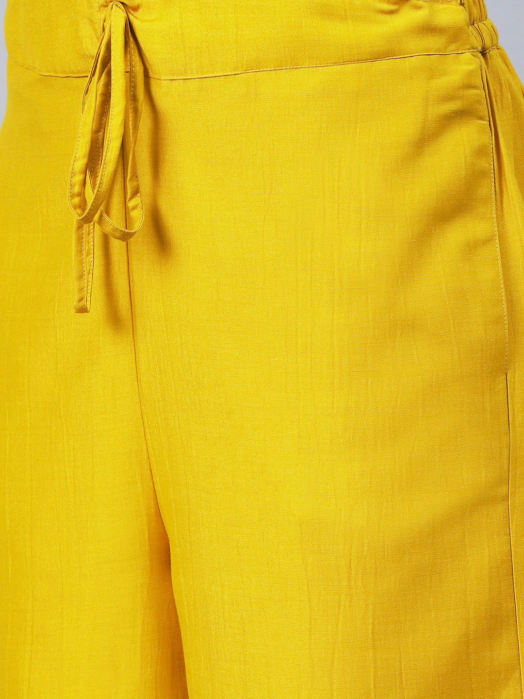 Solid Princess Cut Straight Kurta with Palazzo & Bandhani Printed Dupatta - Yellow