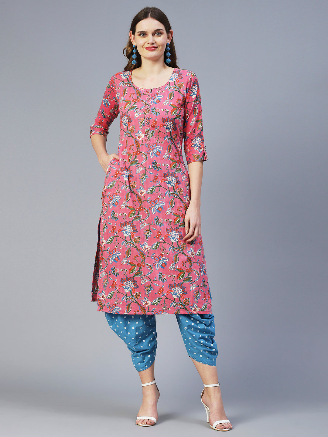 Floral Jaal Printed Kurta - Pink