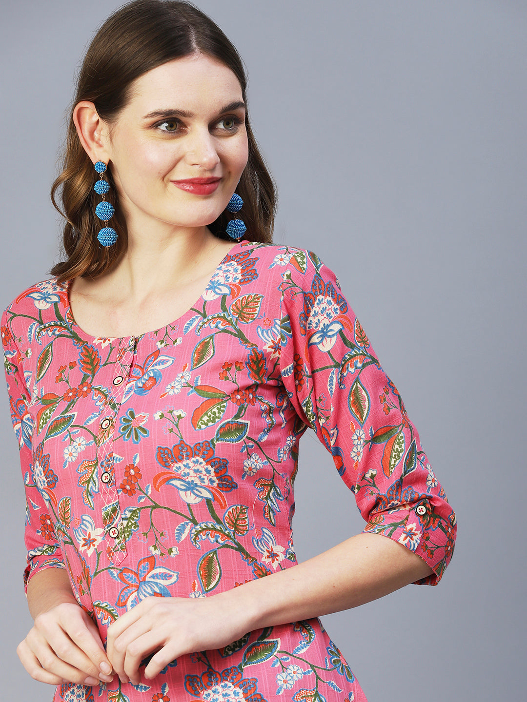 Floral Jaal Printed Kurta - Pink