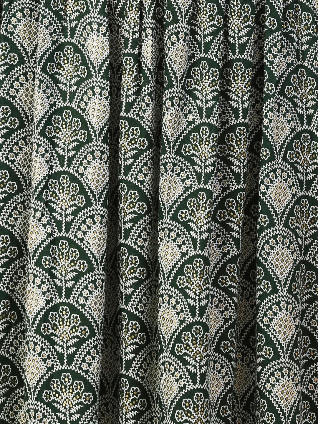 Ethnic Printed & Embroidered A-Line Kurta - Green