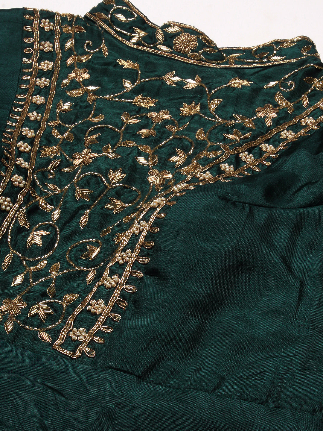 Ethnic Hand Embroidered Fit & Flare Maxi Dress with Belt - Green