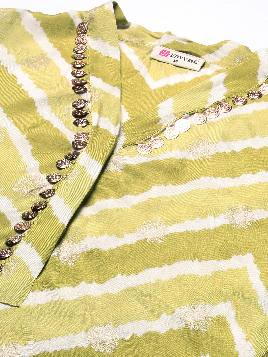 Ethnic & Chevron Printed A-Line Co-ord Set - Green