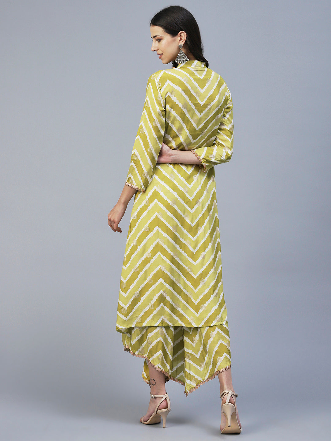 Ethnic & Chevron Printed A-Line Co-ord Set - Green