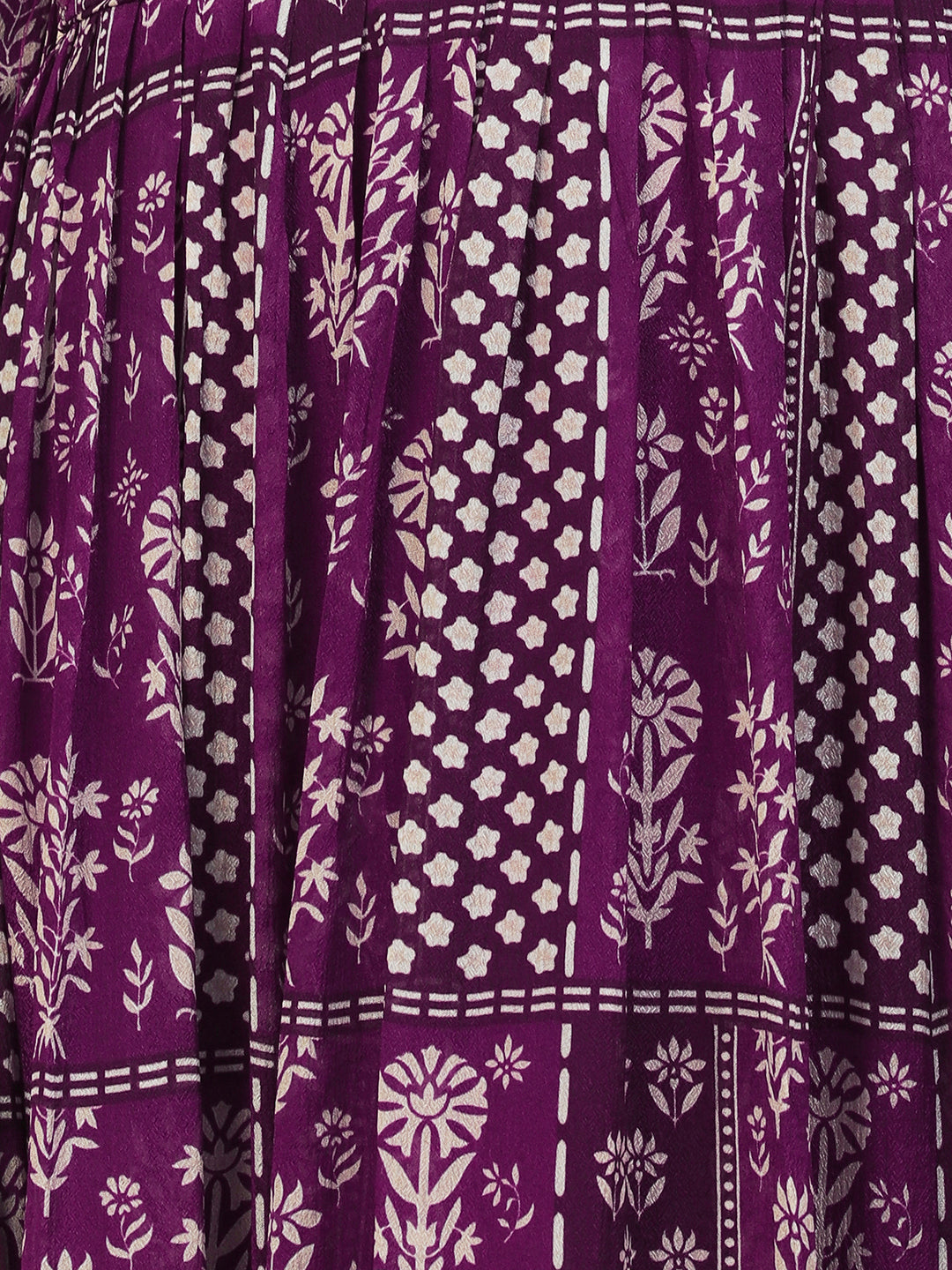 Ethnic Floral Printed & Hand Embroidered Fit & Flare Maxi Dress - Purple
