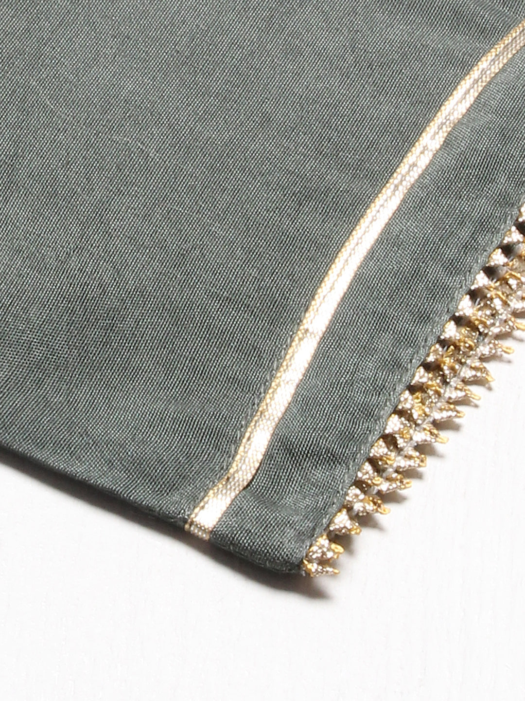 Ethnic Printed & Hand Embroidered Straight Kurta with Pant & Dupatta - Grey