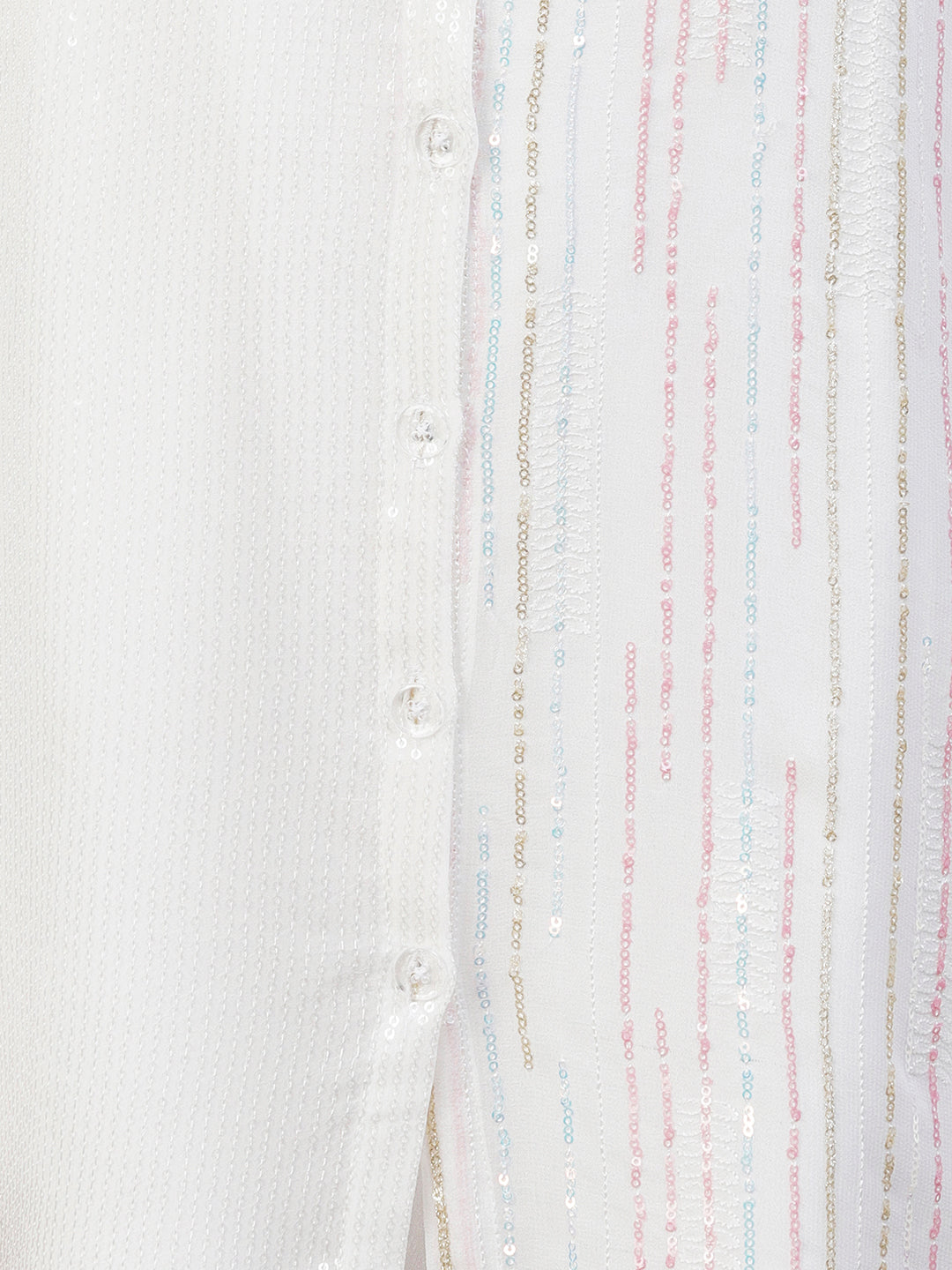 Solid Sequined Shirt Dress With A-Line Inner - White