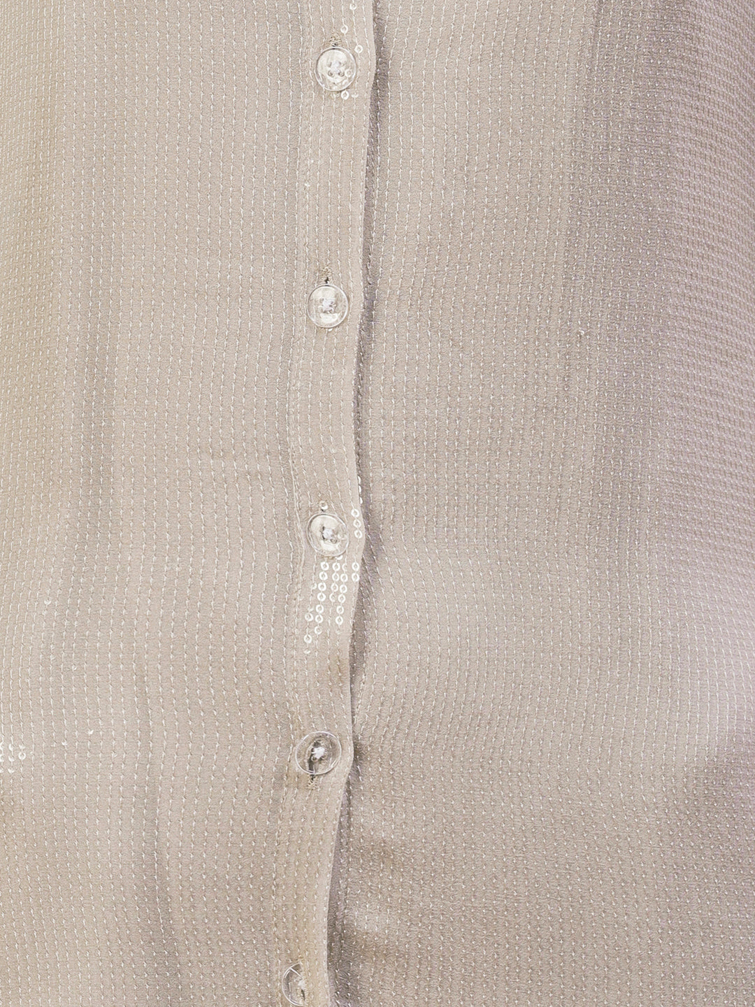 Solid Sequined Shirt Dress With A-Line Inner - Beige