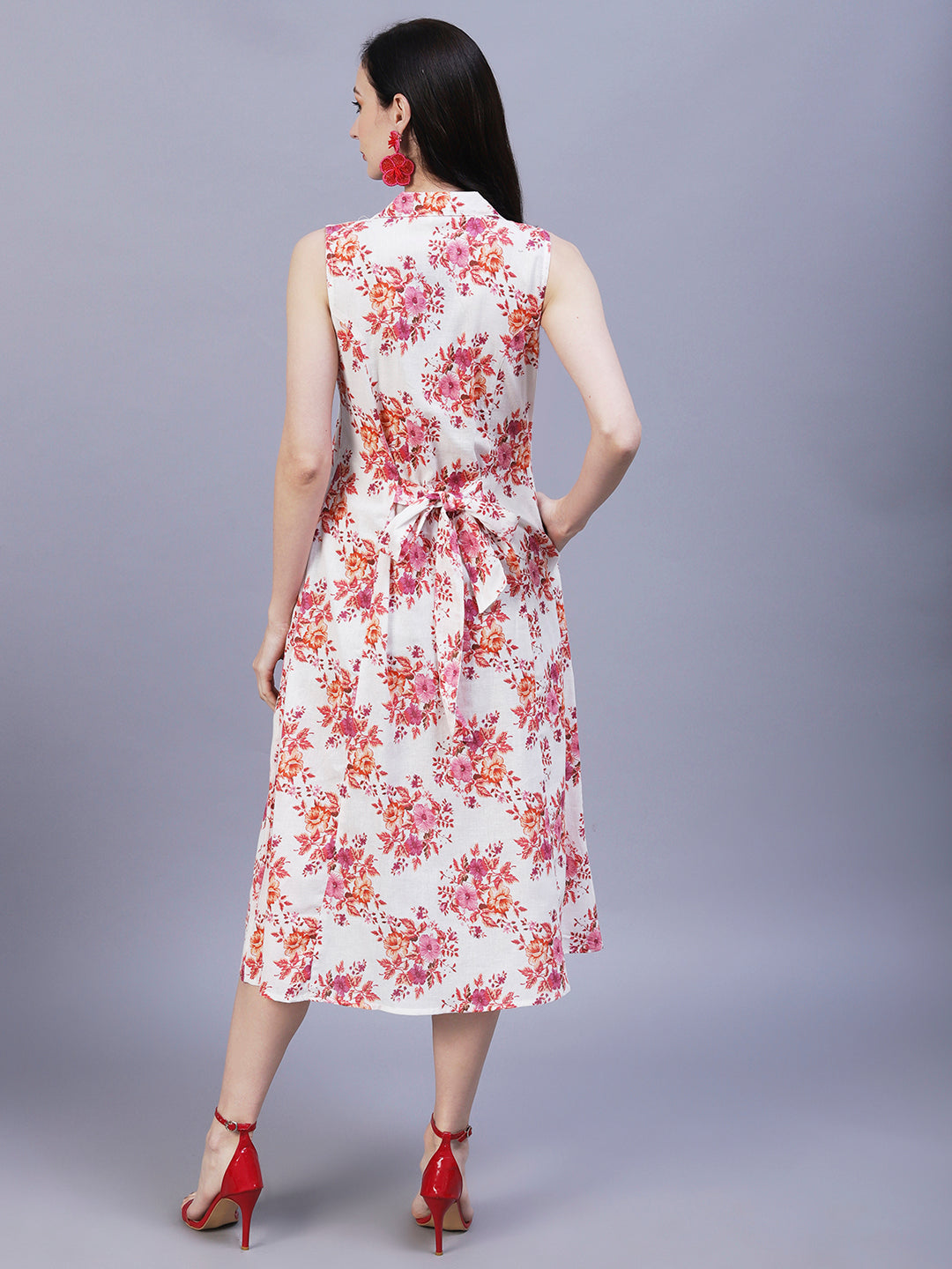 Floral Printed A-Line Midi Dress - Off White