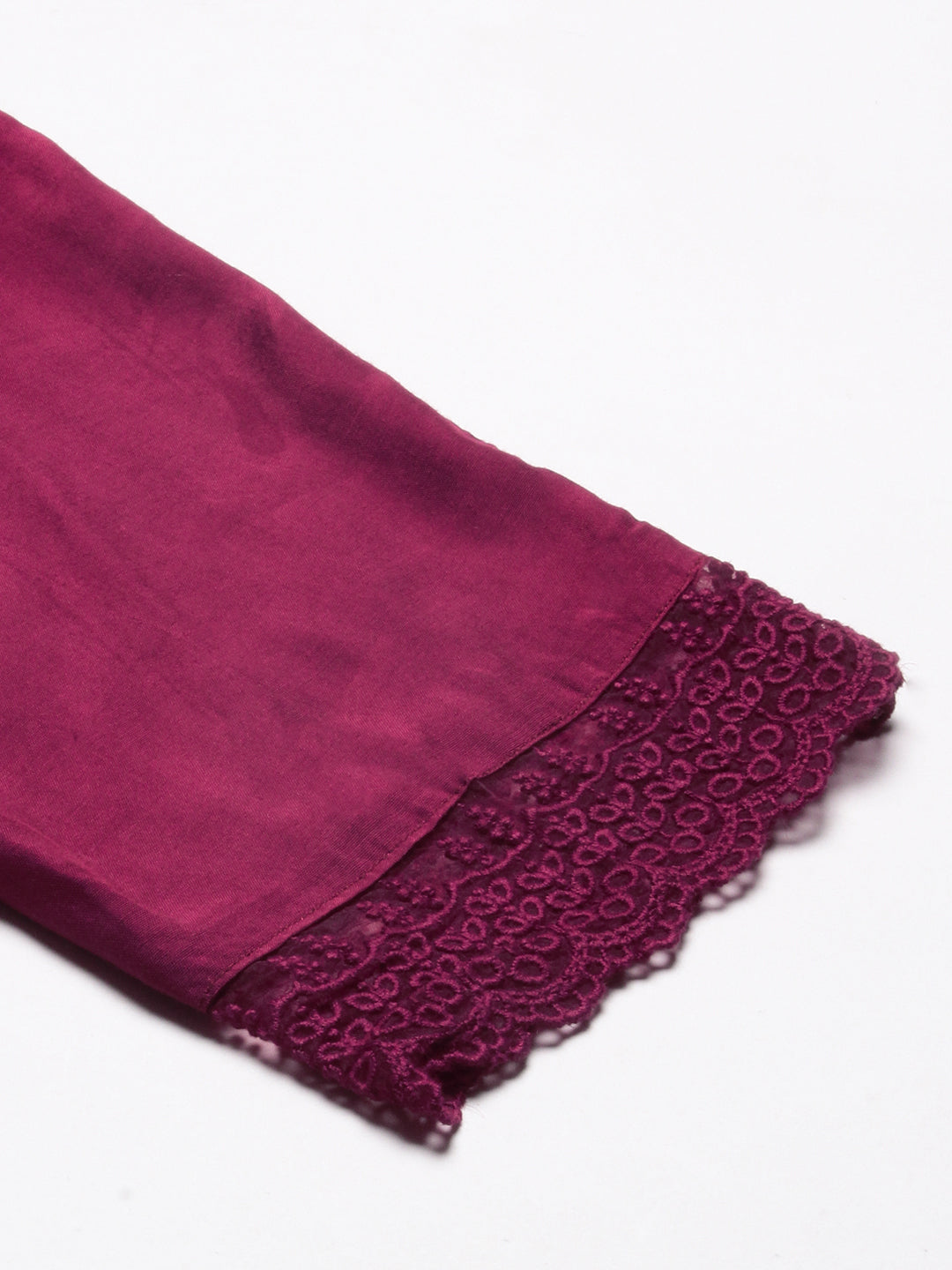 Floral Printed Cutdana Embroidered Flared Kurta With Pants & Dupatta - Maroon