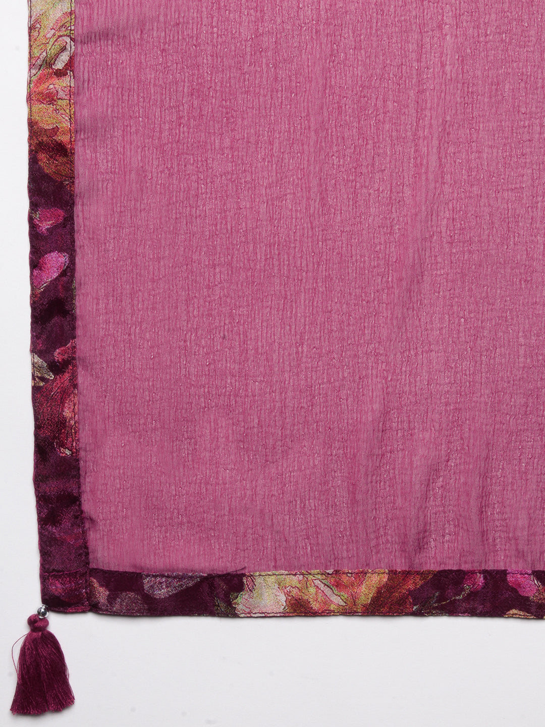 Floral Printed Cutdana Embroidered Flared Kurta With Pants & Dupatta - Maroon