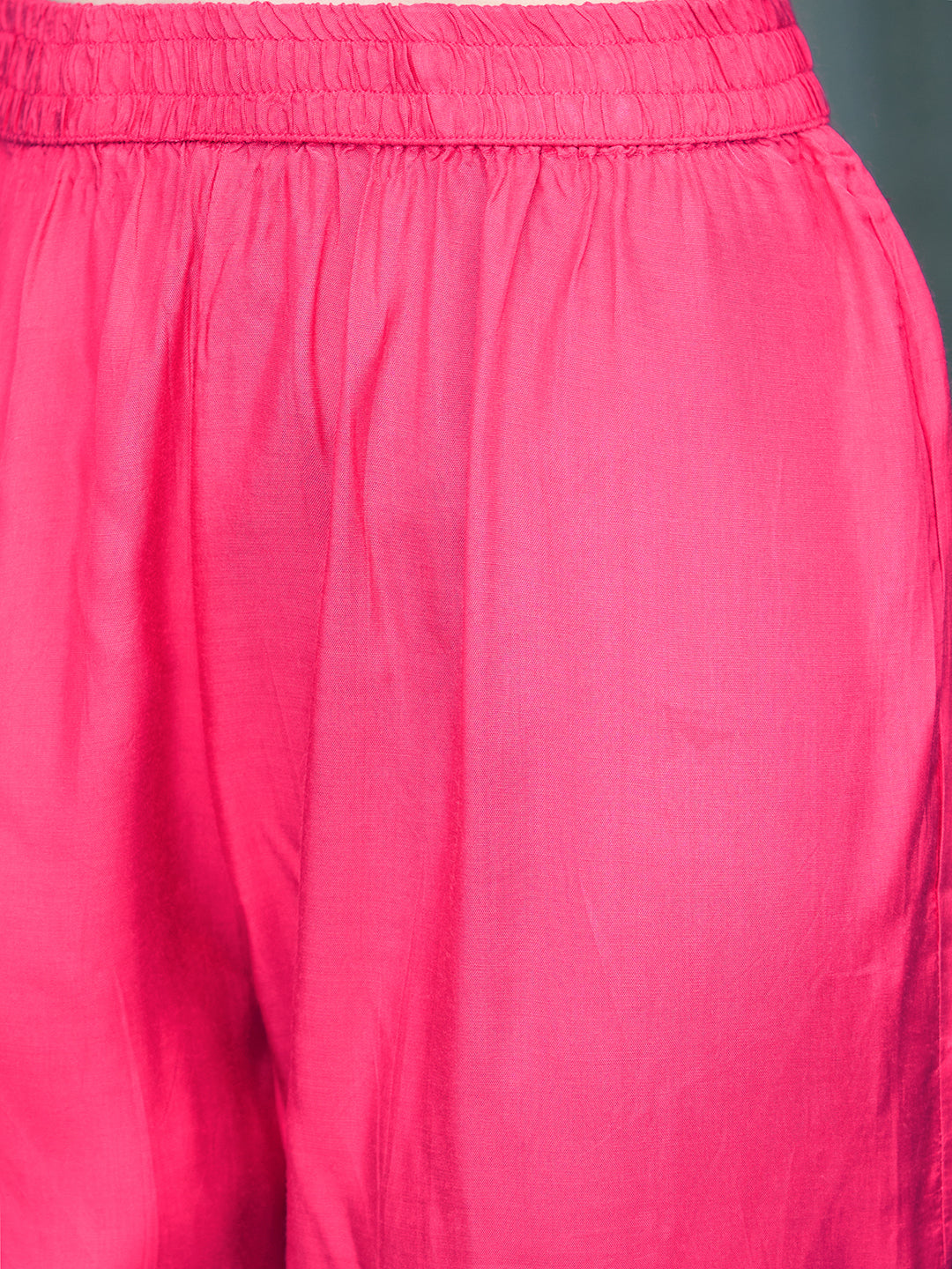 Floral Printed Sequins Embroidered Flared Kurta With Pants & Dupatta - Fuchsia