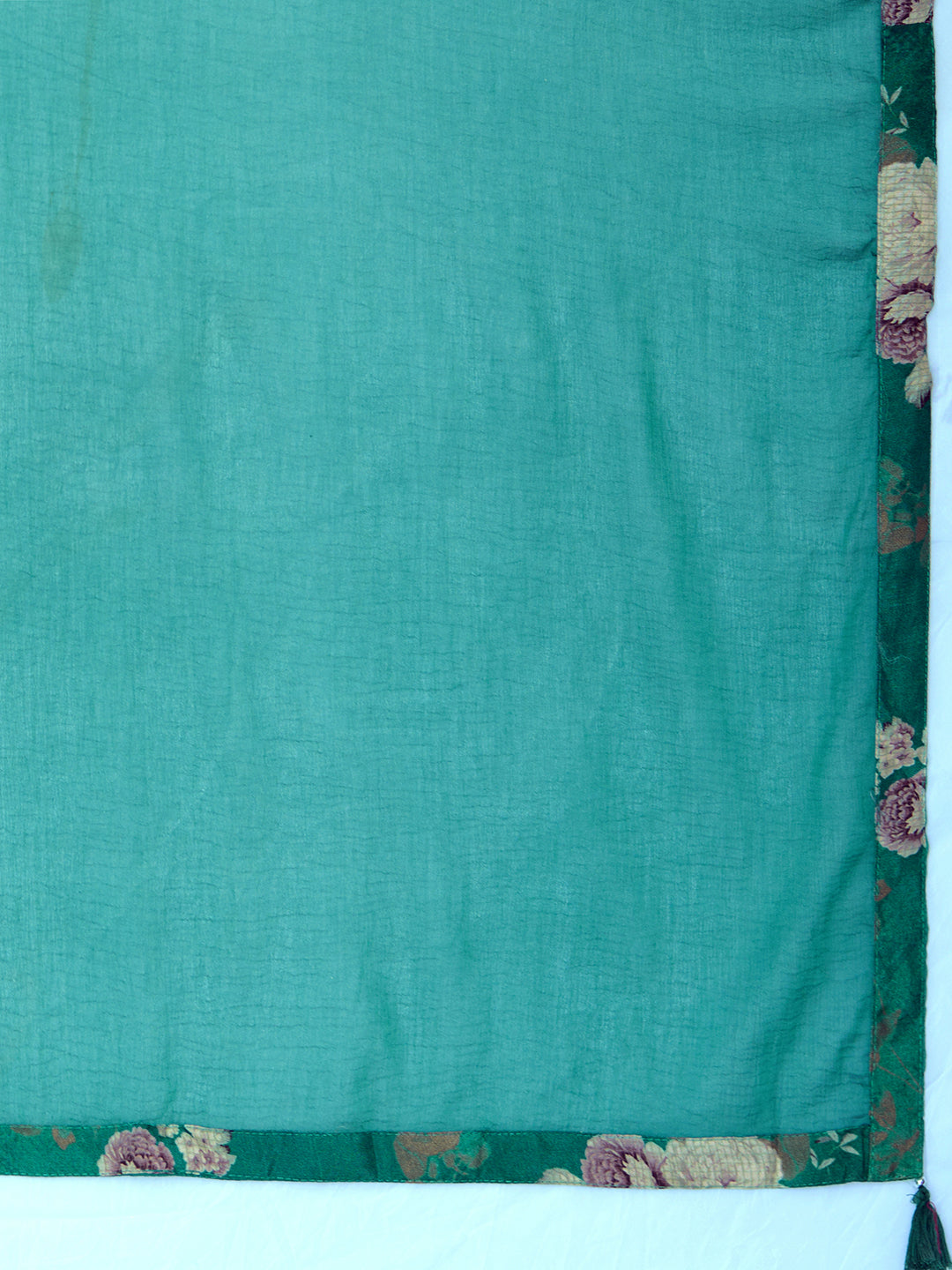 Floral Printed Pearl Embroidered Flared Kurta With Pants & Dupatta - Green