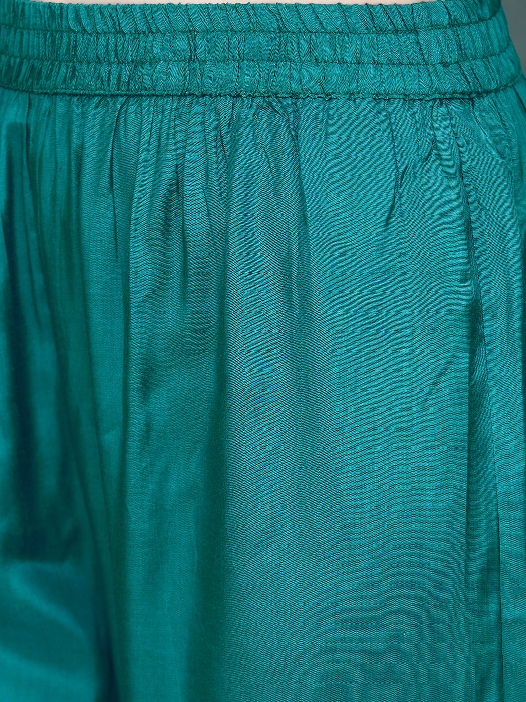 Floral Printed Pearl Embroidered Flared Kurta With Pants & Dupatta - Green