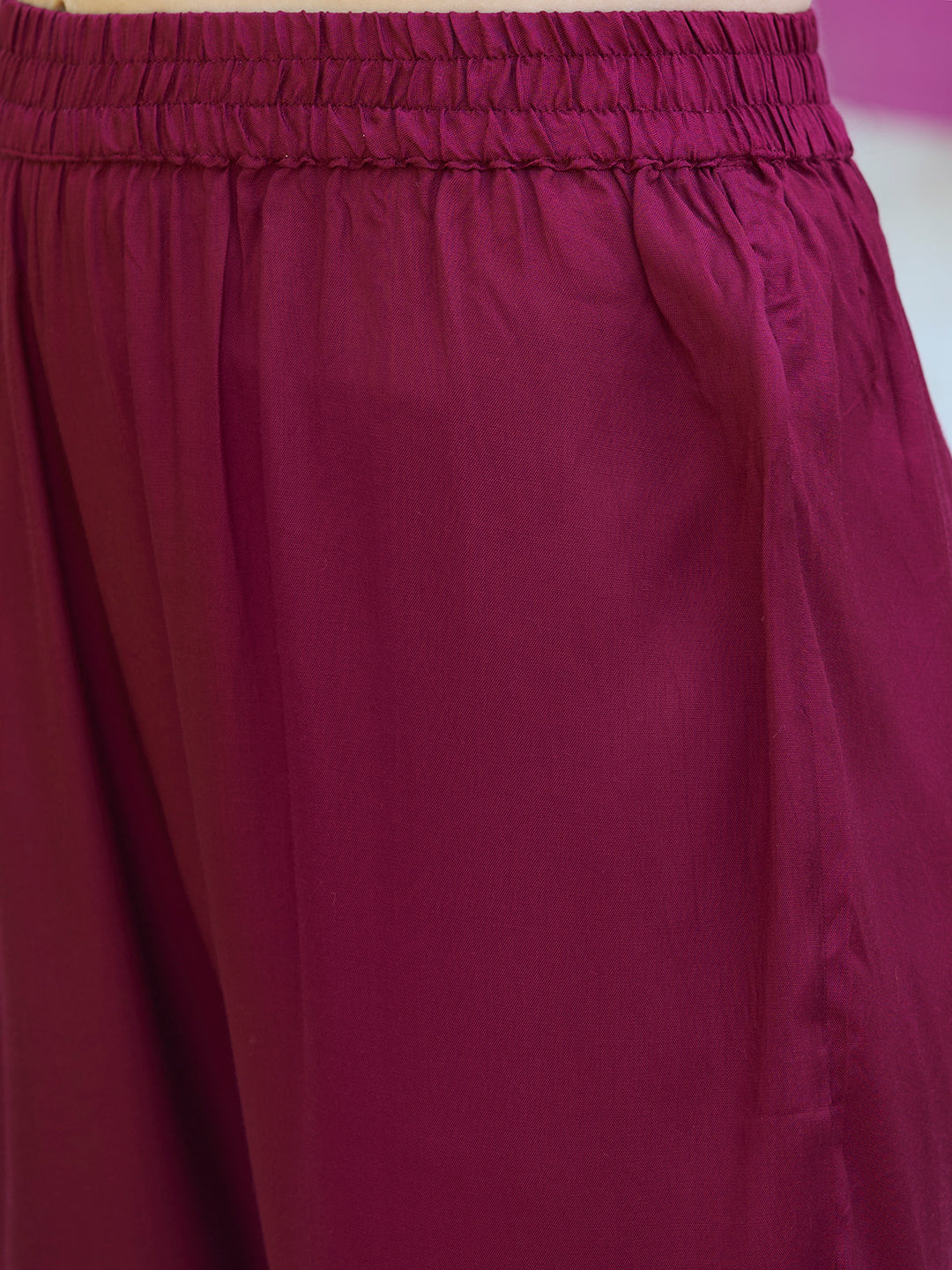 Floral Printed Cutdana Embroidered Flared Kurta With Pants & Dupatta - Maroon