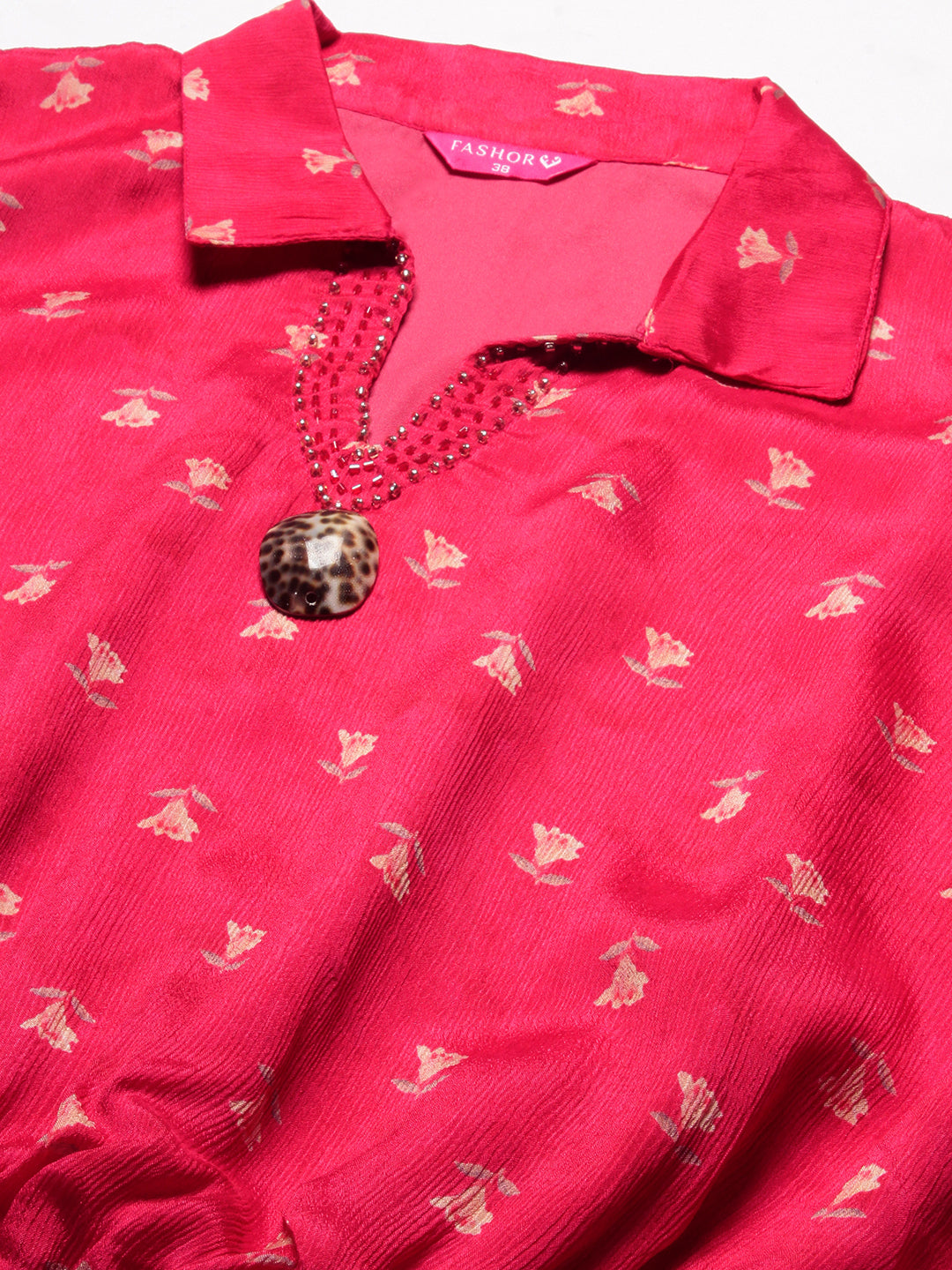 Floral Printed Cutdana Embroidered Crop Top With Floral Palazzo - Fuchsia