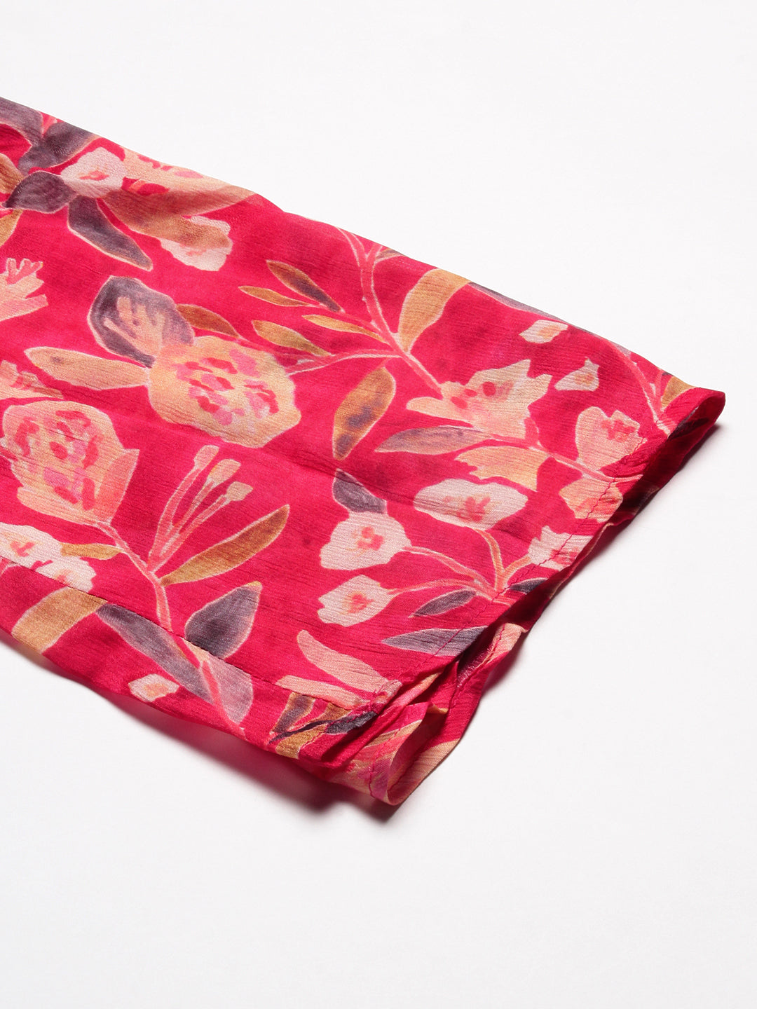 Floral Printed Cutdana Embroidered Crop Top With Floral Palazzo - Fuchsia