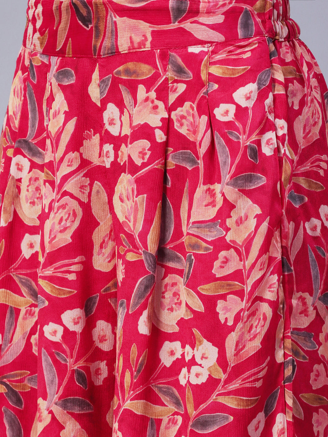 Floral Printed Cutdana Embroidered Crop Top With Floral Palazzo - Fuchsia