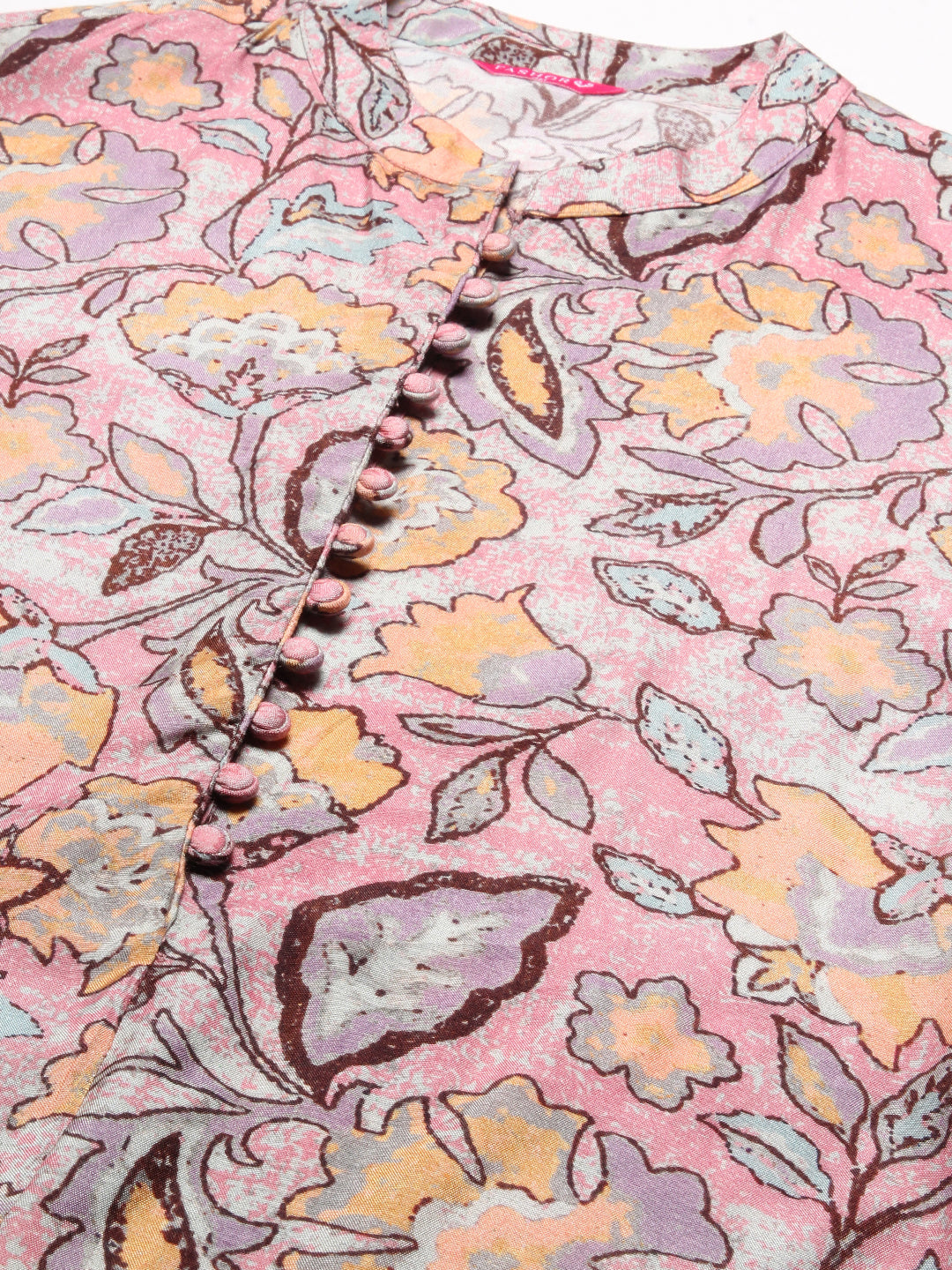 Abstract Floral Printed Straight Fit Kurta with Dhoti Pant - Pink