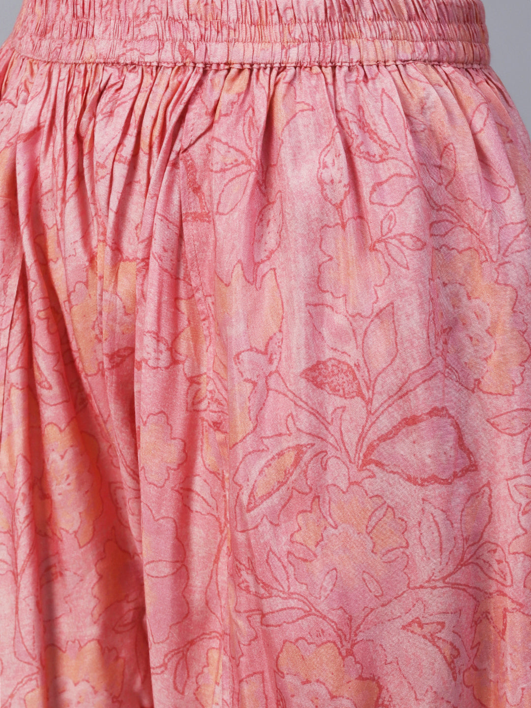 Abstract Floral Printed Straight Fit Kurta with Dhoti Pant - Pink