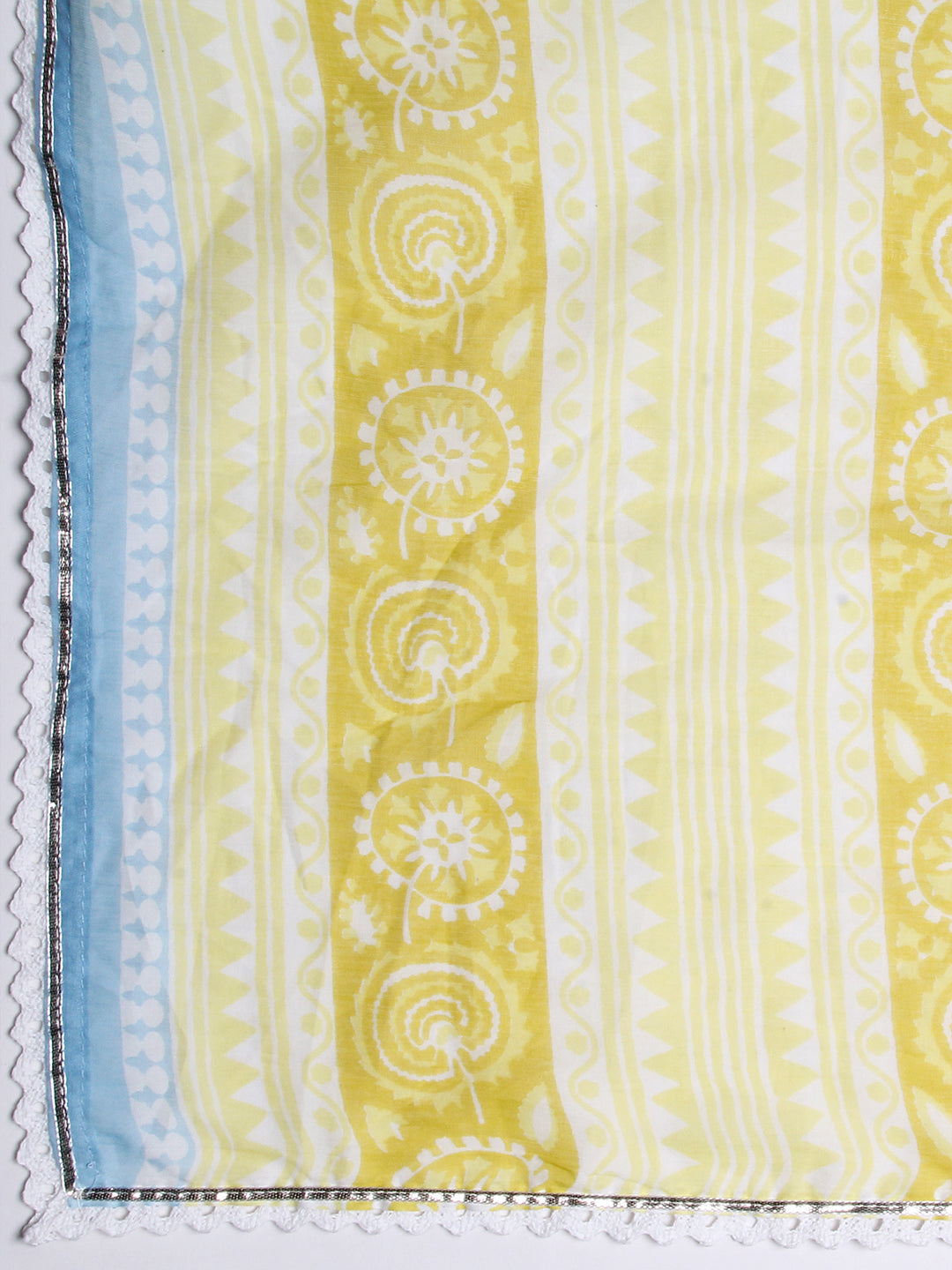 Ethnic Printed A-Line Gathered Kurta with Pant & Dupatta - Blue