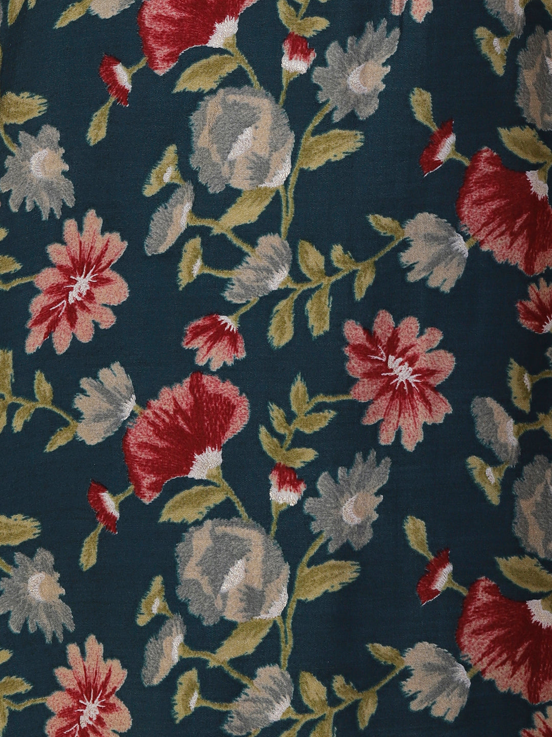 Floral Printed Mirror, Zari & Sequins Embroidered Kurta - Teal