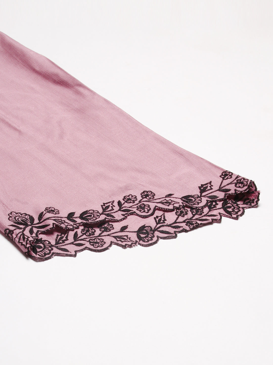 Solid Floral Embroidered Straight Fit Co-ord Set - Lavender