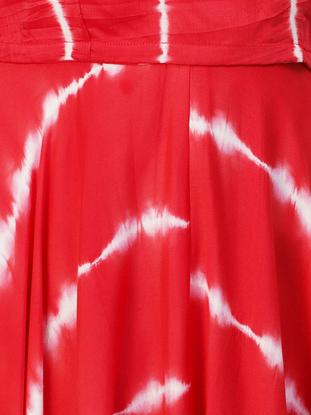 Tie - Dyed Paneled Asymmetric Fit & Flare Maxi Dress with Crop Top - Red