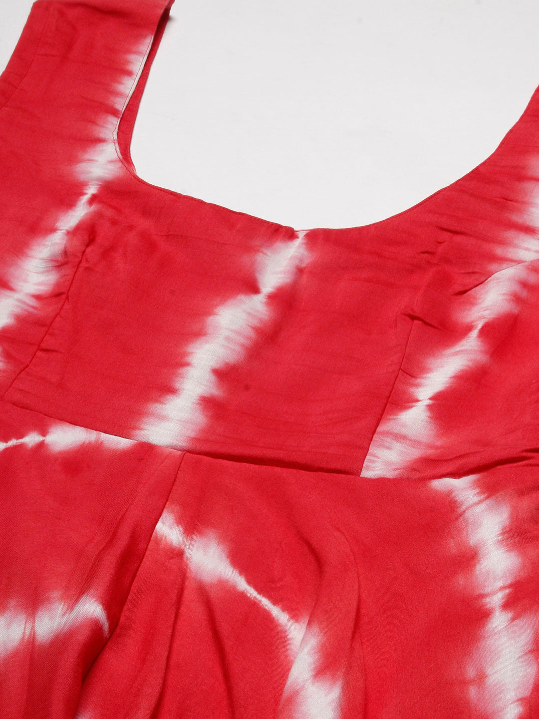 Tie - Dyed Paneled Asymmetric Fit & Flare Maxi Dress with Crop Top - Red