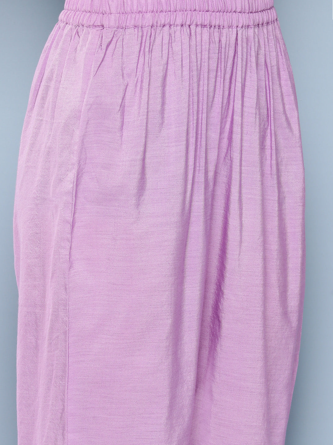 Solid Embroidered Anarkali Kurta with Pant & Colorblocked Dupatta - Lavender