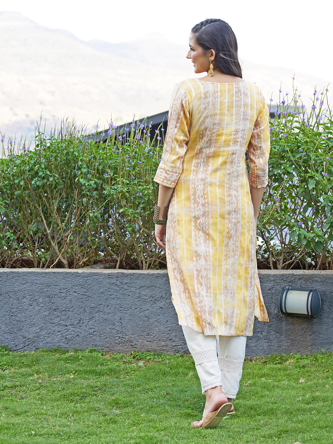 Ethnic Stripes Printed & Embroidered Straight Fit Kurta - Multi