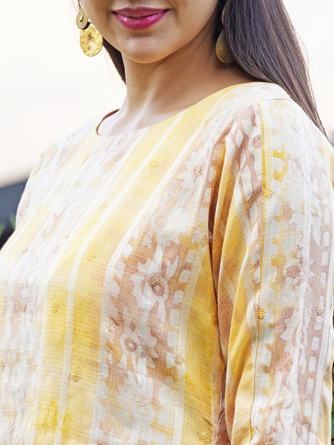 Ethnic Stripes Printed & Embroidered Straight Fit Kurta - Multi