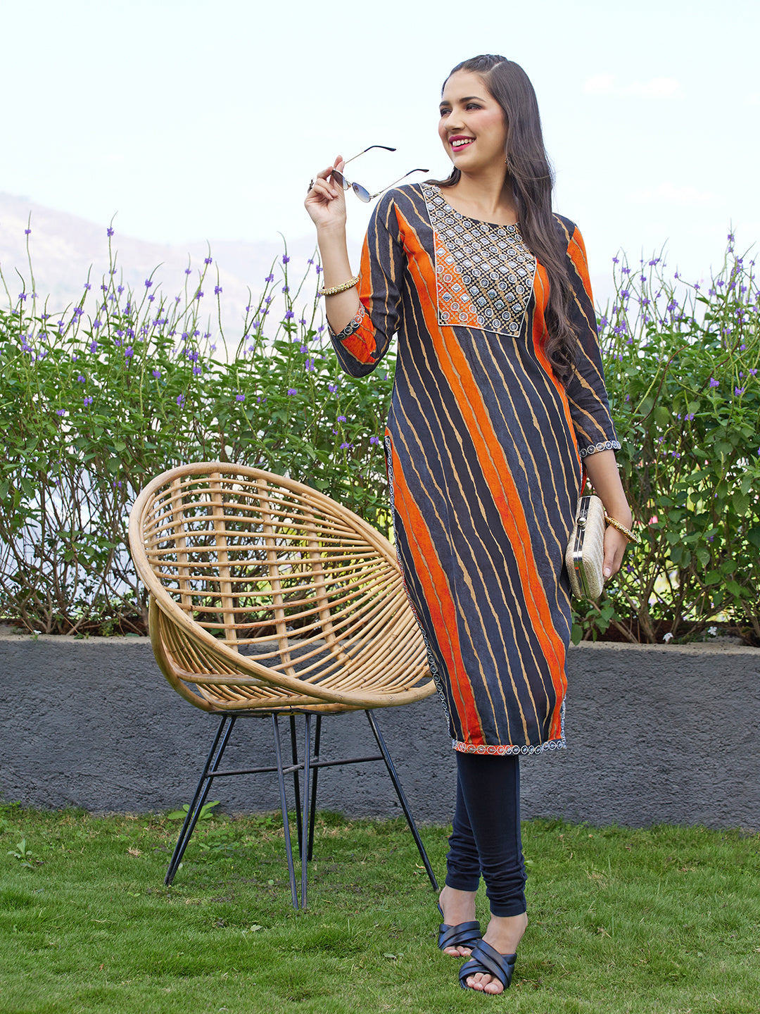 Leheriya Printed & Embroidered Straight Fit Kurta – Multi