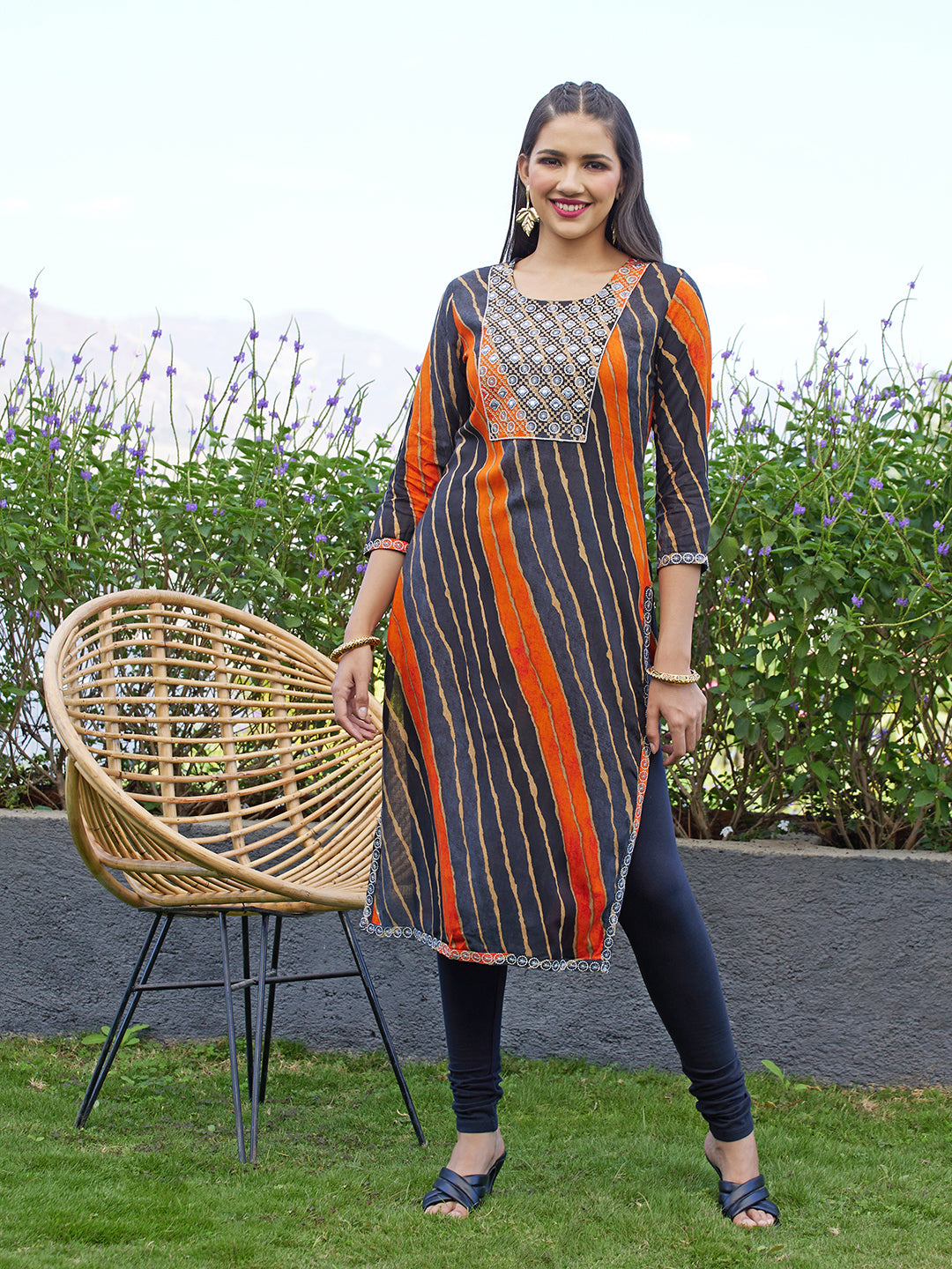 Leheriya Printed & Embroidered Straight Fit Kurta – Multi