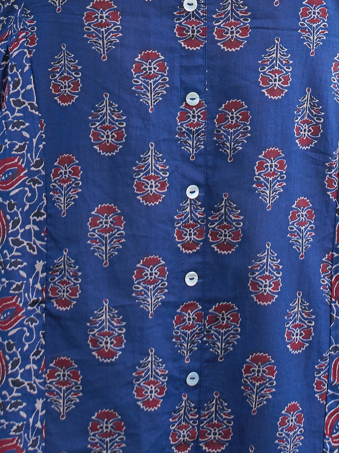 Ethnic Printed A-Line Midi Dress - Blue