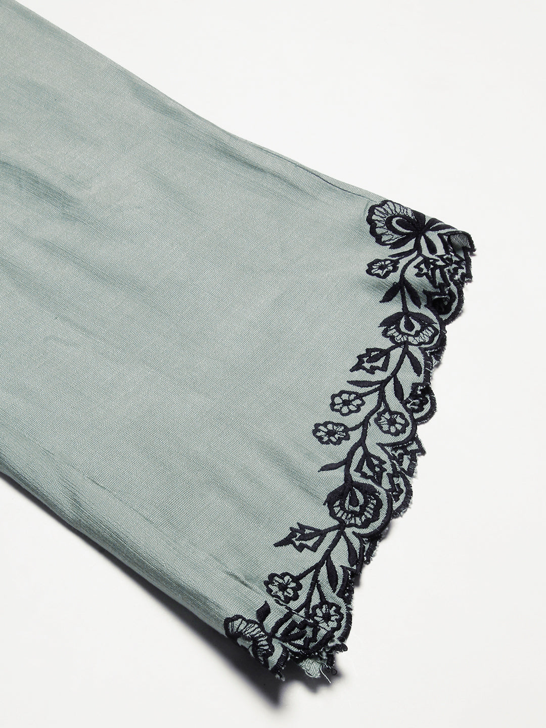 Solid Resham Cutwork Embroidered Kurta With Cutwork Embroidered Pants - Slate Green