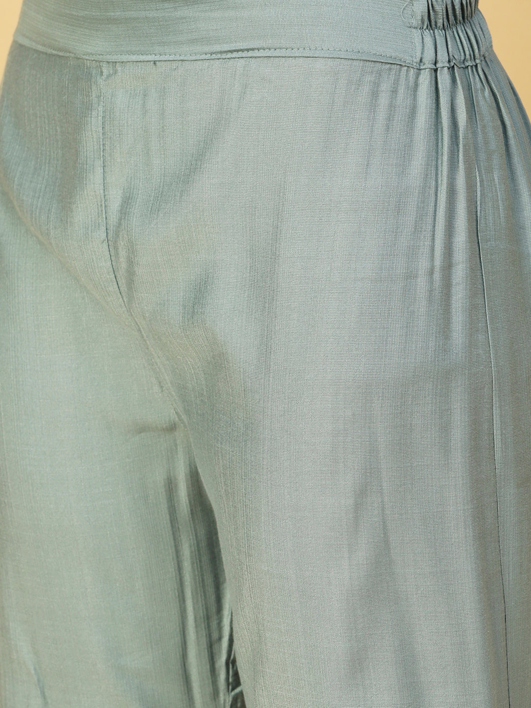 Solid Resham Cutwork Embroidered Kurta With Cutwork Embroidered Pants - Slate Green