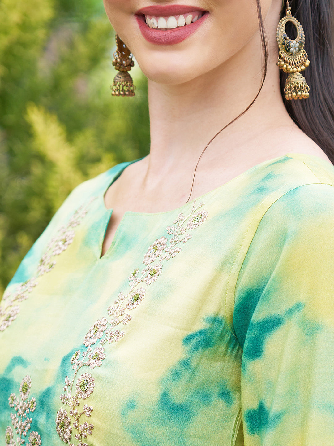 Tie - Dye Printed & Embroidered Straight Fit Kurta - Lemon Yellow