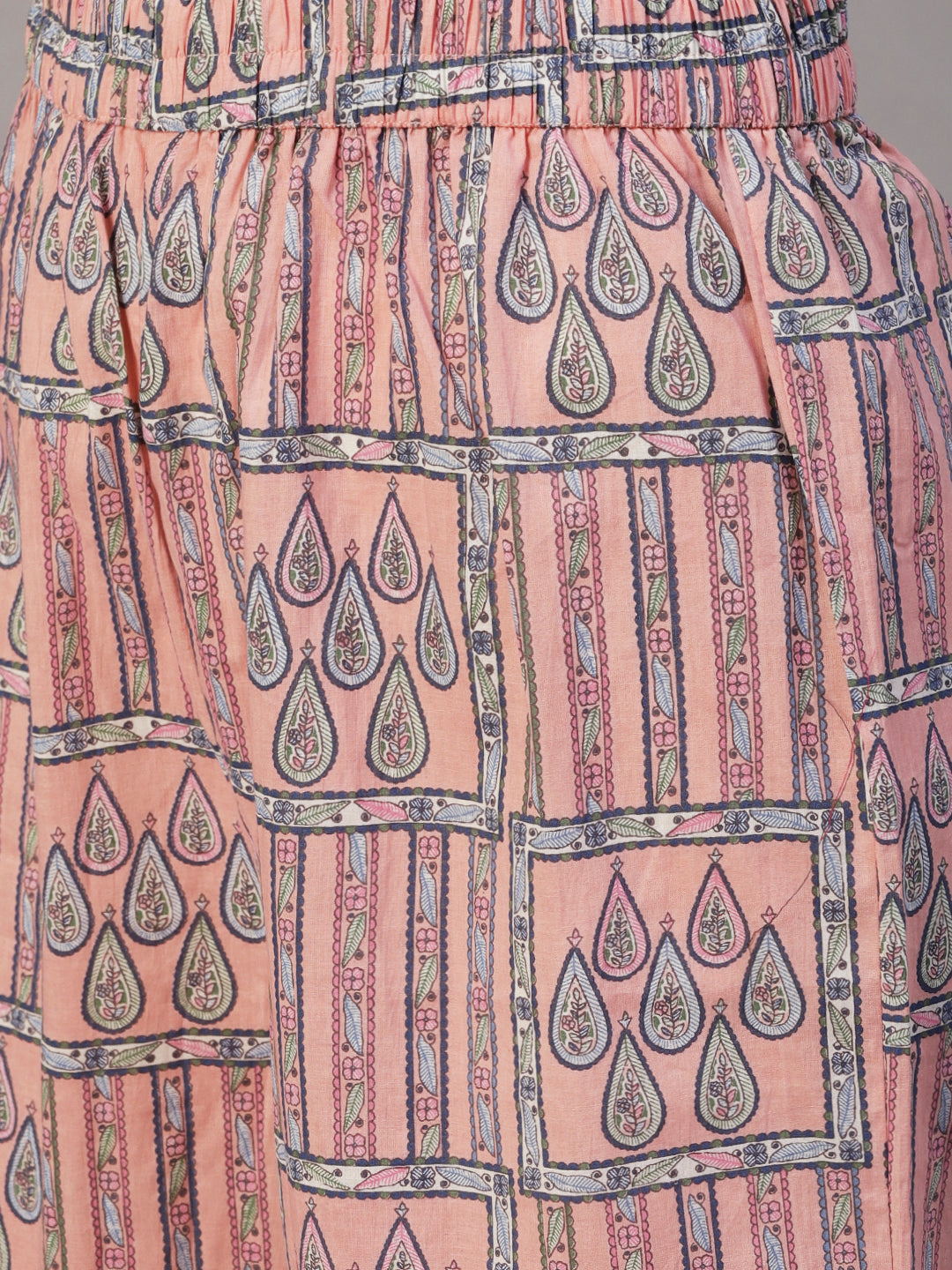 Ethnic Geometric & Stripes Printed A-Line Kurta with Palazzo - Pink