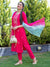 Solid Floral Hand Embroidered Straight Fit Kurta with Pant & Dupatta - Pink
