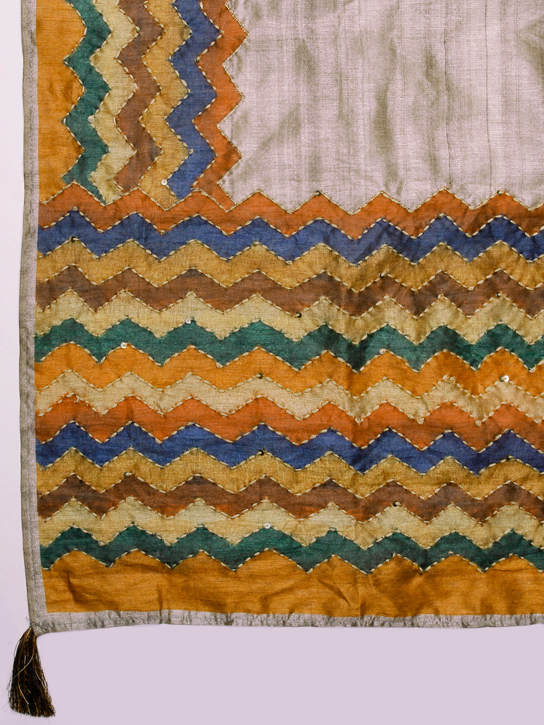 Textured Striped Resham & Sequins Embroidered Kurta With Matching Dupatta - Taupe