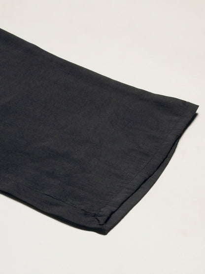 Solid Resham & Zari Embroidered Kurta With Pants & Floral Brasso Dupatta - Black