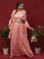 Solid Zari & Sequins Embroidered Crop Top With Sequins Embroidered Palazzo & Frilled Stole - Peach