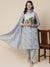 Ethnic Floral Printed Straight Fit Kurta with Pant & Dupatta - Blue