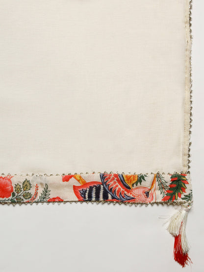 Floral Printed Zardozi & Mirror Embroidered Kurta With Floral Gota Lace Ornamented Sharara & Dupatta - Cream & Multi