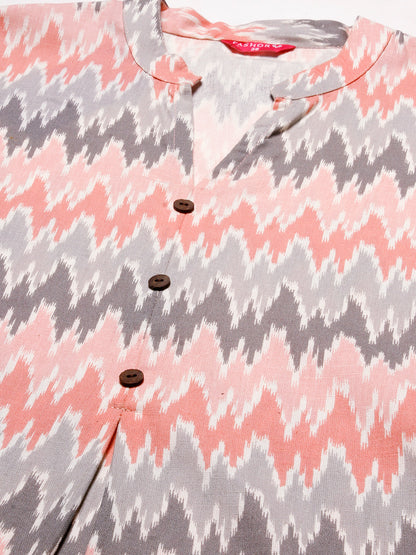 Ethnic Ikkat Printed A-Line Short Kurti - Pink