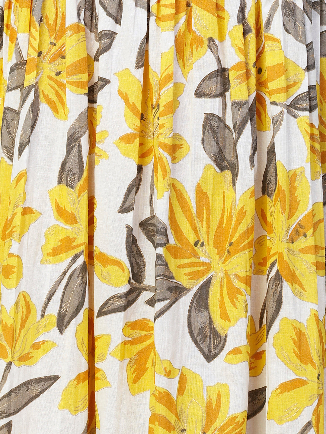 Floral Foil Printed A-Line Maxi Dress - Yellow