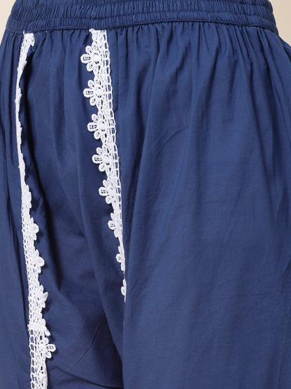 Solid Resham Applique Embroidered Kurta With Dhoti Pants Set - Blue