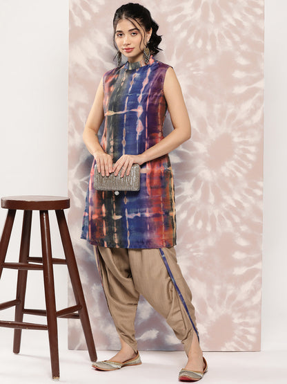Shibori Printed Straight Fit Kurta with Dhoti Pant - Blue