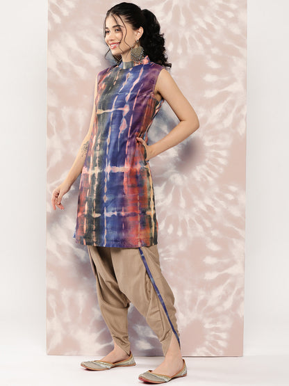 Shibori Printed Straight Fit Kurta with Dhoti Pant - Blue